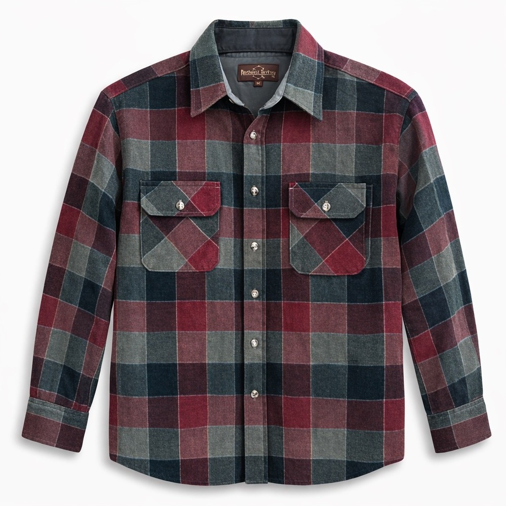 Northwest Territory Mens Plaid Flannel Shirt Burgundy‎ Gray Button Down Medium